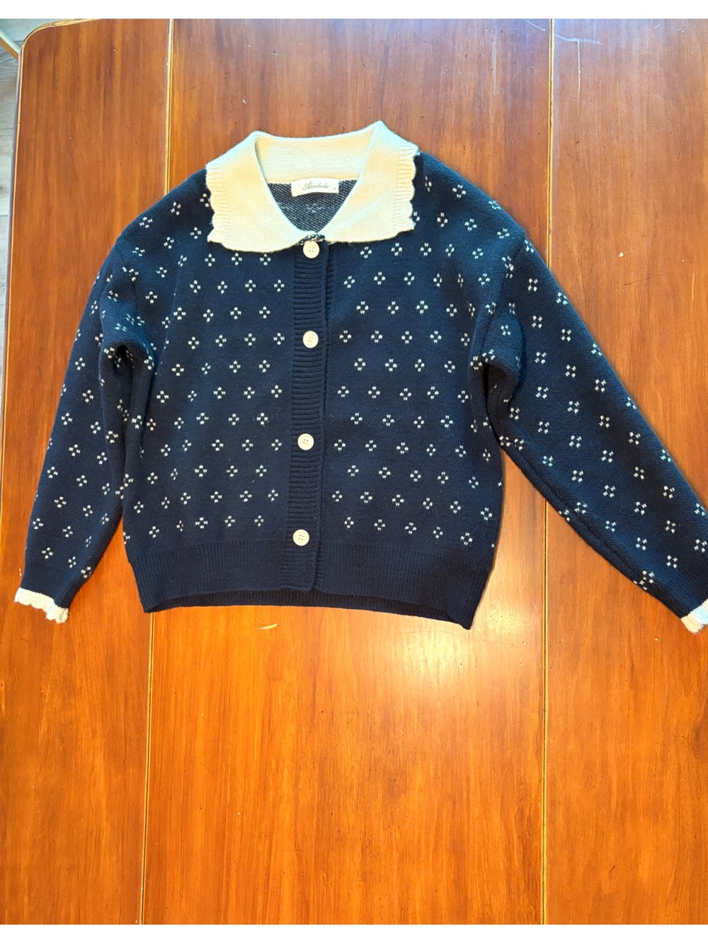 Coastal Grandma Cardigan with Contrast Cream Collar